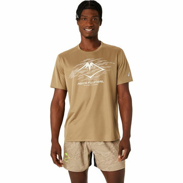 Maglia a Maniche Corte Uomo Asics Fujitrail Logo Ss Top Marrone Beige