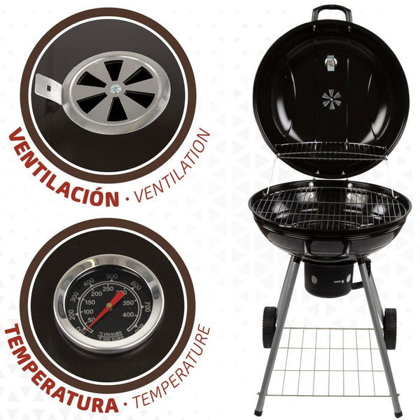 Barbecue a Carboni con Ruote Aktive Alluminio Metallo smaltato textilene 57 x 86 x 57 cm Nero - Augustea Shop