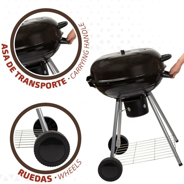 Barbecue a Carboni con Ruote Aktive Alluminio Metallo smaltato textilene 57 x 86 x 57 cm Nero - Augustea Shop