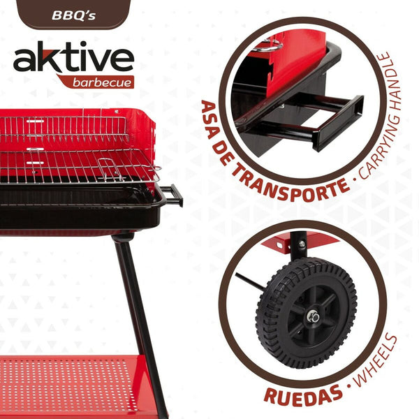 Barbecue a Carboni con Ruote Aktive Acciaio Plastica Metallo smaltato 66 x 85 x 44 cm Rosso - Augustea Shop