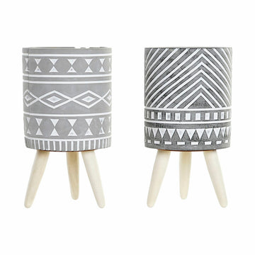 Vaso DKD Home Decor Grigio Cemento Bianco Pino Boho (14,3 x 14,3 x 26,2 cm) (2 Unità)