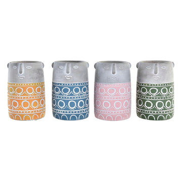 Vaso DKD Home Decor Viso Azzurro Rosa Cemento Verde Giallo (12 x 12 x 18 cm) (4 Unità)