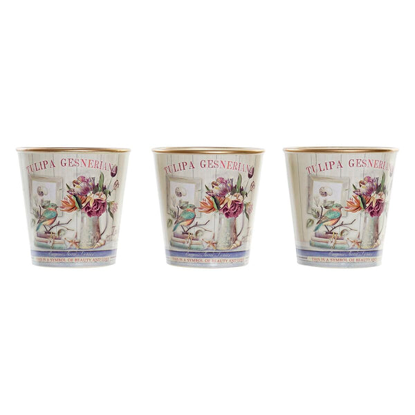 Set di Vasi DKD Home Decor Rosa Dorato PVC Alluminio Shabby Chic 38 x 13 x 14 cm (3 Pezzi) - Augustea Shop