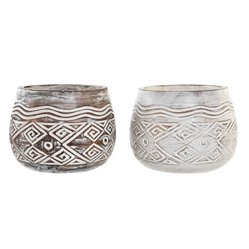 Vaso DKD Home Decor Marrone Bianco (2 Unità) (22 x 22 x 16 cm)