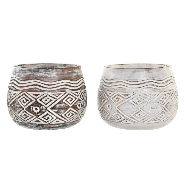 Vaso DKD Home Decor Marrone Bianco (2 Unità) (22 x 22 x 16 cm) - Augustea Shop