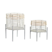 Set di Vasi DKD Home Decor Bianco Naturale Metallo Rattan Quadrato 25 x 25 x 32 cm (2 Unità) - Augustea Shop