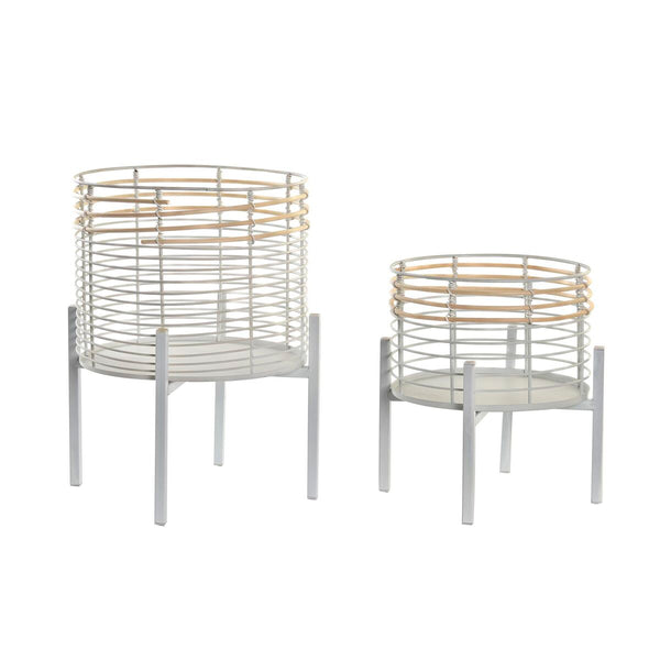 Set di Vasi DKD Home Decor Bianco Naturale Metallo Rattan Quadrato 25 x 25 x 32 cm (2 Unità) - Augustea Shop