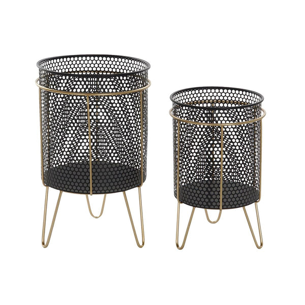 Set di vasi da fiori DKD Home Decor Nero Dorato Metallo Loft 36 x 36 x 58 cm - Augustea Shop