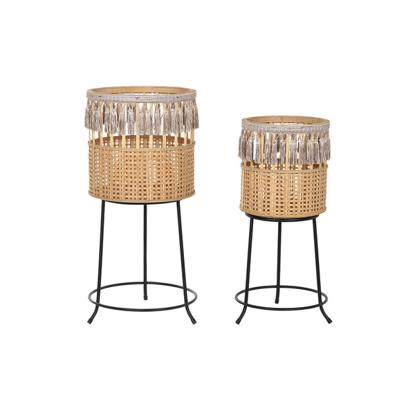 Set di vasi da fiori DKD Home Decor 35 x 35 x 68 cm 31 x 31 x 68 cm Naturale Nero Metallo Marrone Bambù 32 x 32 x 68 cm - Augustea Shop