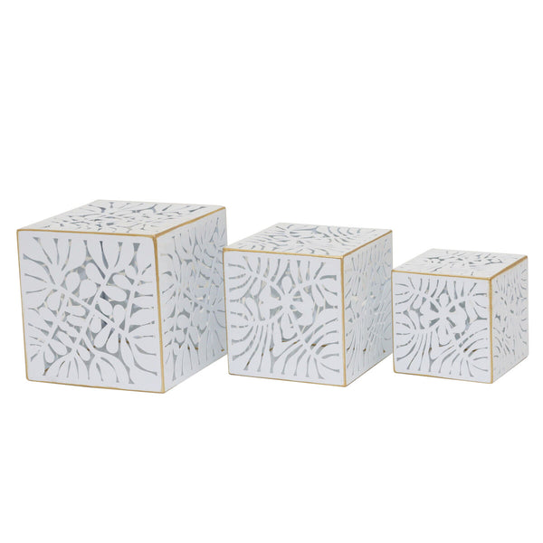 Set di vasi da fiori DKD Home Decor Fogli Dorato Metallo 15 x 15 x 15 cm Bianco Tropicale Foglia della pianta - Augustea Shop