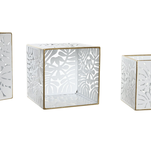 Set di vasi da fiori DKD Home Decor Fogli Dorato Metallo 15 x 15 x 15 cm Bianco Tropicale Foglia della pianta - Augustea Shop