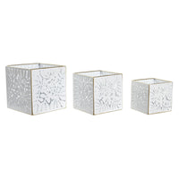 Set di vasi da fiori DKD Home Decor Fogli Dorato Metallo 15 x 15 x 15 cm Bianco Tropicale Foglia della pianta - Augustea Shop