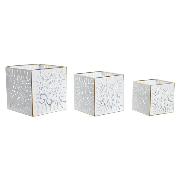 Set di vasi da fiori DKD Home Decor Fogli Dorato Metallo 15 x 15 x 15 cm Bianco Tropicale Foglia della pianta - Augustea Shop