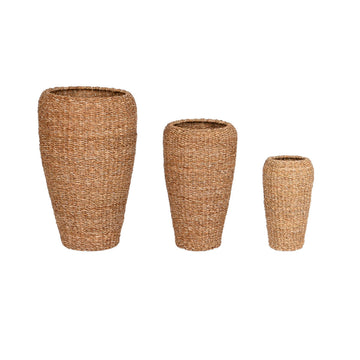 Set di vasi da fiori Home ESPRIT Naturale Metallo Fibra naturale Bali 43 x 43 x 70 cm (3 Pezzi)