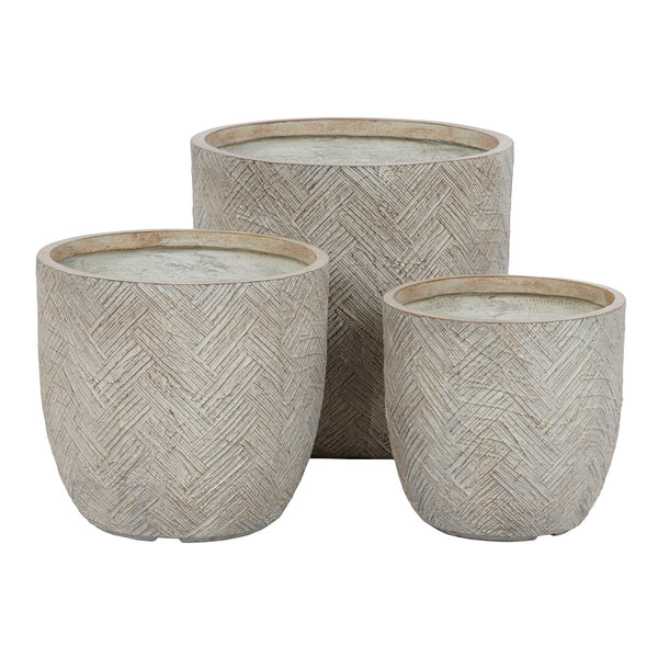 Set di vasi da fiori Home ESPRIT Beige Fibra di Vetro Magnesio 44,5 x 44,5 x 43 cm (3 Unità) - Augustea Shop