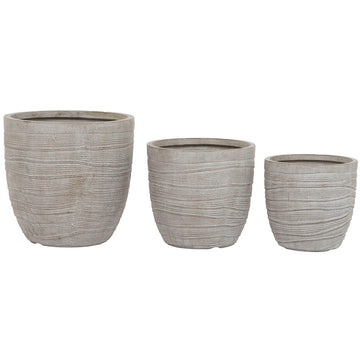 Set di vasi da fiori Home ESPRIT Beige Fibra di Vetro Magnesio 45 x 45 x 43 cm (3 Unità)