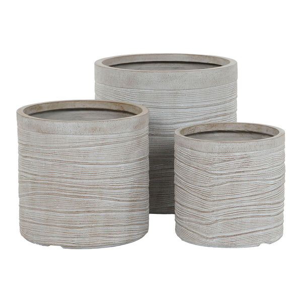 Set di vasi da fiori Home ESPRIT Beige Fibra di Vetro Magnesio 44,5 x 44,5 x 44 cm (3 Unità) - Augustea Shop