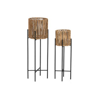 Set di vasi da fiori Home ESPRIT Nero Metallo Fibra 23 x 23 x 76,5 cm - Augustea Shop