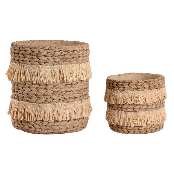 Set di vasi da fiori Home ESPRIT Marrone Rafia Cemento Tropicale 23 x 22 x 25 cm - Augustea Shop