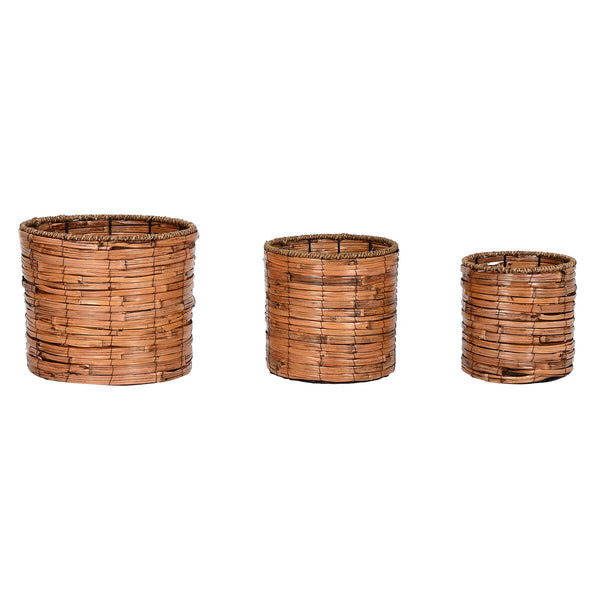 Set di vasi da fiori Home ESPRIT Marrone Metallo Rattan Tropicale 31 x 31 x 27 cm - Augustea Shop