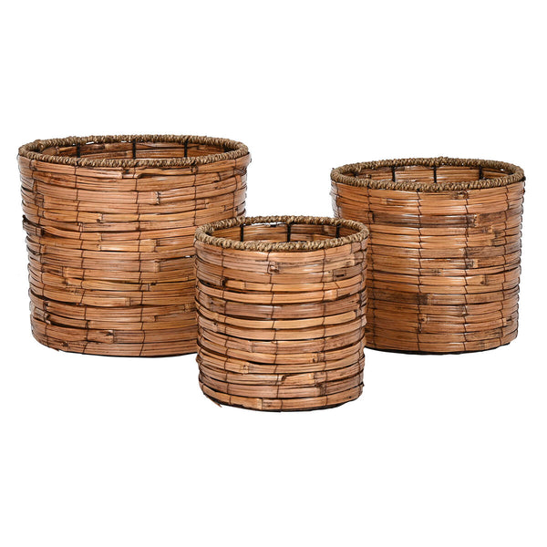 Set di vasi da fiori Home ESPRIT Marrone Metallo Rattan Tropicale 31 x 31 x 27 cm - Augustea Shop