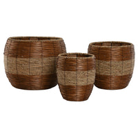 Set di vasi da fiori Home ESPRIT Naturale Metallo Fibra Tropicale 33 x 33 x 30 cm - Augustea Shop