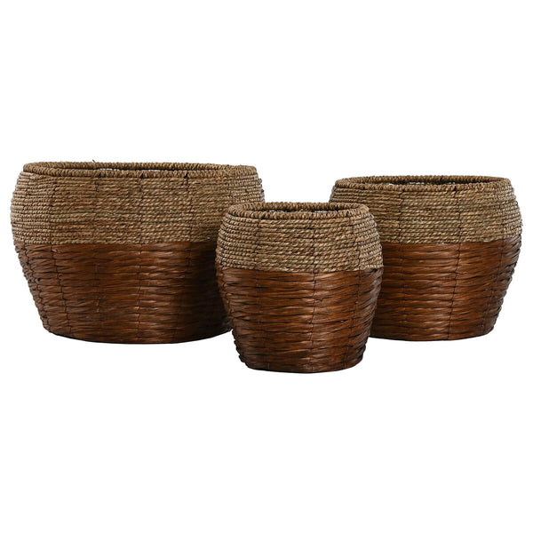 Set di vasi da fiori Home ESPRIT Naturale Metallo Fibra Tropicale 32 x 32 x 23 cm - Augustea Shop