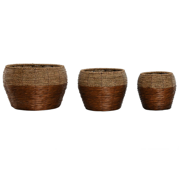 Set di vasi da fiori Home ESPRIT Naturale Metallo Fibra Tropicale 32 x 32 x 23 cm - Augustea Shop