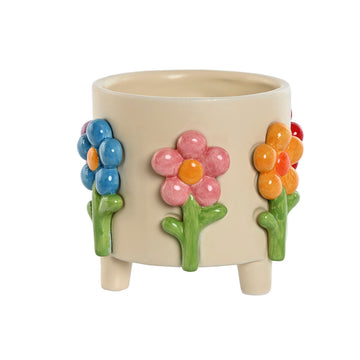 Planter Home ESPRIT Multicolour Cream Dolomite Flowers 20 x 20 x 18 cm