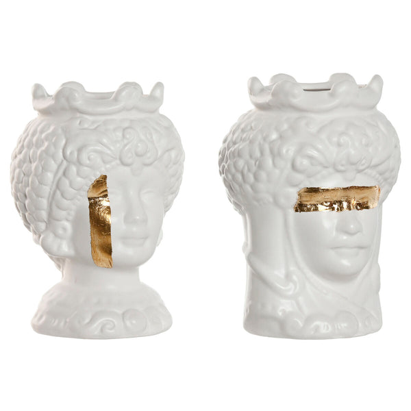 Vaso Home ESPRIT Bianco Dorato Porcellana 10 x 10 x 14 cm (2 Unità) - Augustea Shop