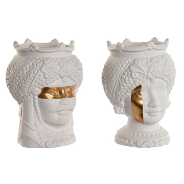 Planter Home ESPRIT White Golden Porcelain 15 x 15 x 26.5 cm (2 Units)