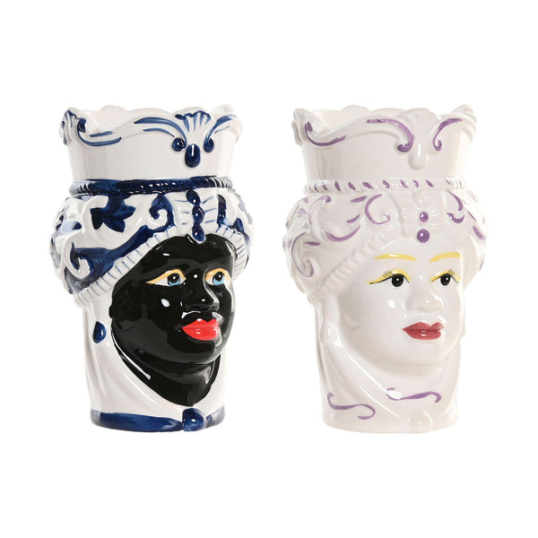 Vaso Home ESPRIT Azzurro Bianco Nero Porcellana 12 x 12 x 20 cm (2 Unità) - Augustea Shop