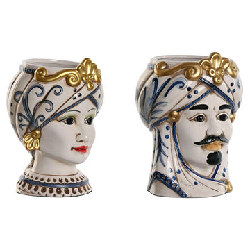 Vaso Home ESPRIT Azzurro Bianco Dorato Porcellana 15 x 15 x 26 cm (2 Unità)