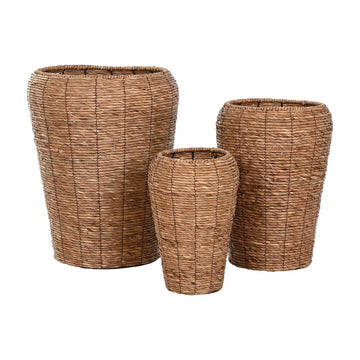 Vaso Home ESPRIT Marrone Metallo Fibra Città 44 x 44 x 60 cm (3 Pezzi)