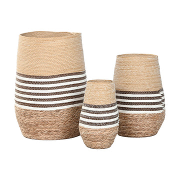 Vaso Home ESPRIT Marrone Bicolore Fibra Città 31 x 31 x 49 cm (3 Pezzi)