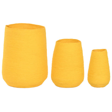 Vaso Home ESPRIT Giallo Fibra Città 30 x 30 x 60 cm (3 Pezzi)