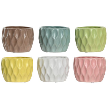 Vaso Home ESPRIT Giallo Bianco Verde Rosa Dolomite Rombos 12 x 12 x 10 cm (6 Unità)