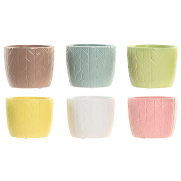 Vaso Home ESPRIT Giallo Azzurro Bianco Rosa Dolomite 12 x 12 x 10 cm (6 Unità)