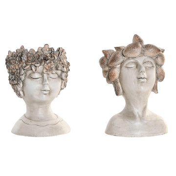 Vaso Home ESPRIT Grigio Resina Viso Shabby Chic 18 x 15 x 23 cm (2 Unità)