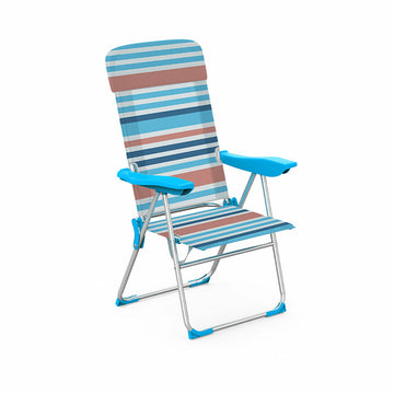 Marbueno Sedia Pieghevole 5 Posizioni Alluminio con Cuscino Strisce Arancioni e Blu 69X58X110 cm