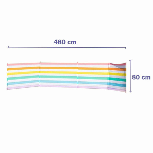 Paravento 5 Palos Acciaio Poliestere Strisce Colorate 480X80 cm Spiaggia, Piscina, Giardino
