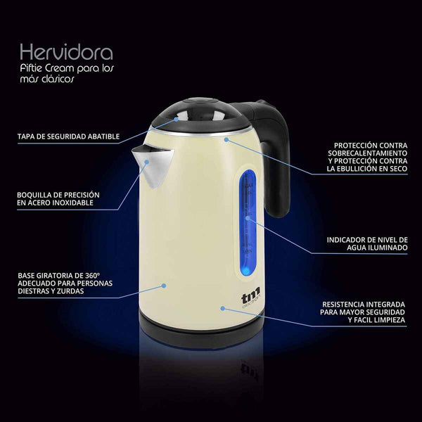 Bollitore d'Acqua Elettrico con Luce LED TM Electron TMPKT010C Acciaio inossidabile 1500 W 1 L (Ricondizionati A)