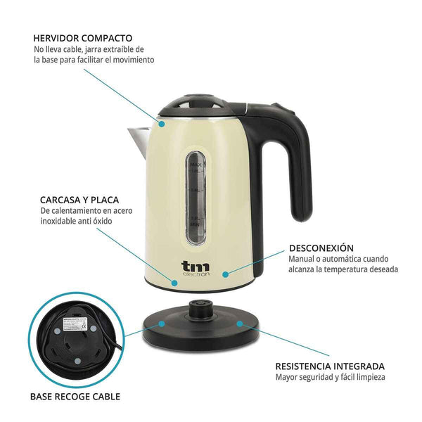 Bollitore d'Acqua Elettrico con Luce LED TM Electron TMPKT010C Acciaio inossidabile 1500 W 1 L (Ricondizionati A)