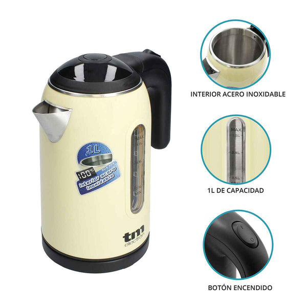 Bollitore d'Acqua Elettrico con Luce LED TM Electron TMPKT010C Acciaio inossidabile 1500 W 1 L (Ricondizionati A)