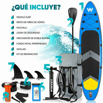 Tavola da Paddle Surf Gonfiabile con Accessori Winvey SUP-B Azzurro