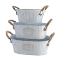 Set di vasi da fiori Decoris Bianco Metallo Corda Zinco Ovale Con manici (3 Pezzi)
