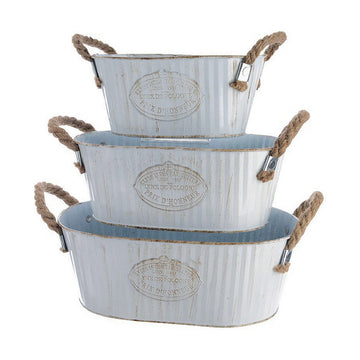 Set di vasi da fiori Decoris Bianco Metallo Corda Zinco Ovale Con manici (3 Pezzi)