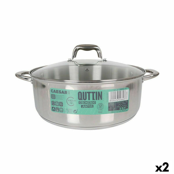 Casseruola con coperchio in vetro Quttin Caesar Acciaio ø 32 x 12,5 cm (2 Unità) - Augustea Shop