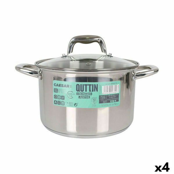 Pentola con Coperchio di Vetro Quttin Caesar Acciaio ø 22 x 14,5 cm (4 Unità) - Augustea Shop