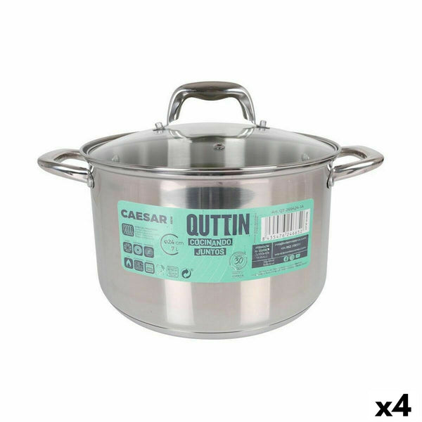 Pentola con Coperchio di Vetro Quttin Caesar Acciaio ø 24 x 15,5 cm (4 Unità) - Augustea Shop